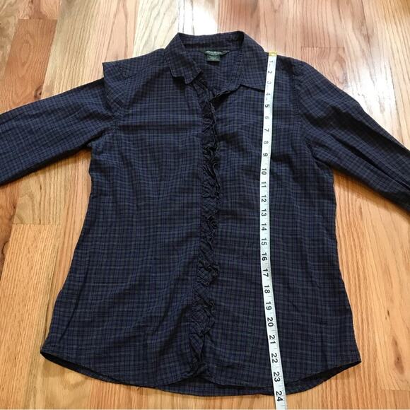 Eddie Bauer Plaid Ruffle Front Shirt - Size Small - Cotton - Picture 3 of 6